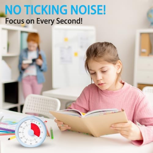 Visual Timer for Kids 60 Minute Countdown Timer for Classroom Study Office Kitchen with Silent Operation RoundTimer (Blue)