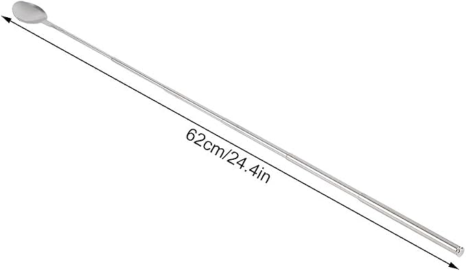 Stainless Steel Extendable Stirring Spoon - 24.4in Long Telescopic Handle for Barbecue & Tableware Supplies