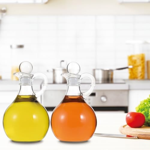 Oil and Vinegar Cruet Set of 2, Glass Oil and Vinegar Dispenser with Airtight Stopper, Glass Condiment Container for Homemade Oil, Salad Dressing