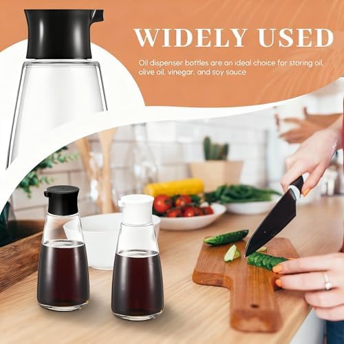 2 Pcs Glass Soy Sauce Dispenser Bottles, 9.6 oz Oil Cruet, Black, White