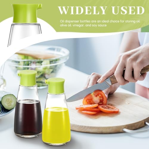 2 Pcs Glass Soy Sauce Dispenser Bottles, 9.6 oz Oil Cruet, Green