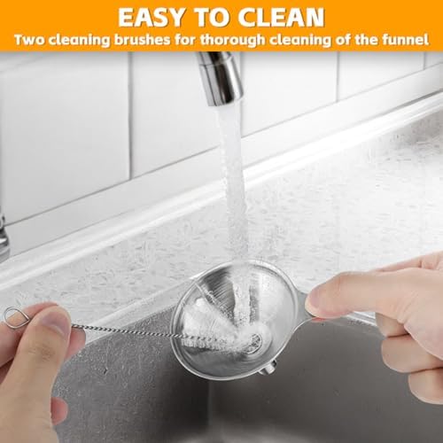 Stainless Steel Funnels 3pc Small Medium Large Metal Funnels Set with 2 Cleaning Brushes for Liquids, Essential Oils, and Spices