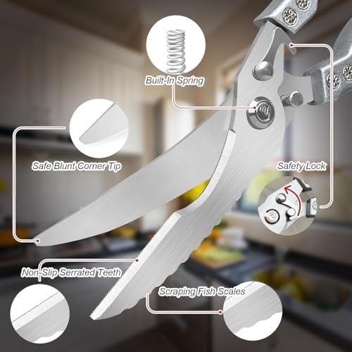 Kitchen Scissors, Poultry Shears Heavy Duty, Stainless Steel Kitchen Scissors for Turkey, Chicken, Thanksgiving, Christmas Day