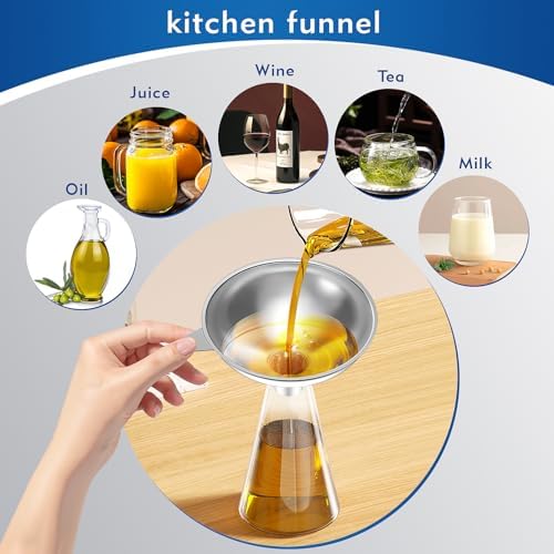 Serinar Stainless Steel Funnel (5.7 in. x 1 in. Mouth) with 30 Mesh Removable Stainless Steel Filter, Food Grade Metal Large Funnel for Kitchen, Liquids, Oils, Powders, Spices, Home Brewing.