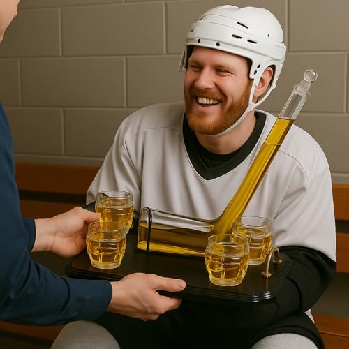 Ice Hockey Whiskey Decanter Set with 4 Unique Helmet Glasses, 750ml Decanter and 8oz Glasses – Perfect for Hockey Fans Gift, Whiskey Lovers, Sports Enthusiasts, Birth, or Holidays by The Wine Savant