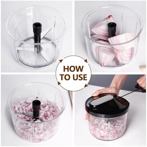 LHS Manual Food Processor Large Vegetable Chopper, 1000ML Pull String Chopper Garlic Mincer Onion Cutter for Veggies,Salad,Fruits, Nuts, BPA Free, Black