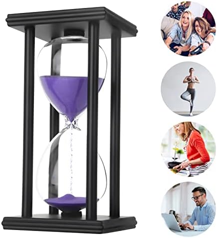 Hourglass Sand Timer,Black Wooden 30/45/60 Minute Sandglass Timer for Home,Desktop,Classroom Kitchen Restaurant Office Living Room Decor (60 Min, Purple Sand)
