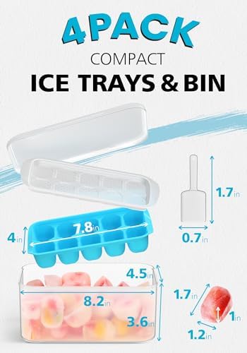 DOQAUS Ice Cube Tray with Lid and Bin, 4 Pack Ice Bucket Kits for RV