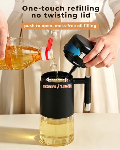 23.7oz /700ML Glass Olive Oil Sprayer for Cooking, 2-in-1 Oil Dispenser Bottle for Kitchen, Air Fryer, Salad, BBQ, Food Grade Spray Bottle with Portion Control