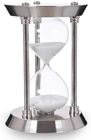 AKAKA MUNING 60 Minute Hourglass Sand Timer Metal Frame Silver, White Sand
