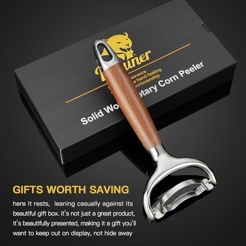 KULUNER Stainless Steel Corn Stripper Tool - Burma Teak Wood Handle, Rust-Resistant Polished Blade, Easy Clean Corn Cob Remover for Salad, Salsa, Party (Burma Teak)