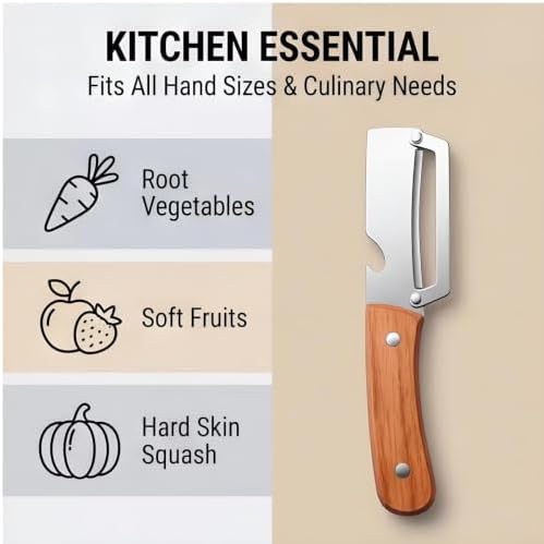 2026 Upgrade 2-in-1 & 3-in-1 Vegetable Peeler Set with Wooden Handle, Built-in Scallion Shredder & Bottle Opener, Multi-Functional Fruit & Veggie Peeler for Home Cooking