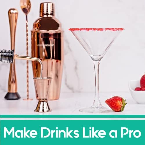 Modern Mixology 8-Piece Cocktail Shaker Set with Velvet Bag | Complete Kit for Bartenders | Includes Shaker with Strainer, Jigger, Muddler, Spoon, Pourers | Travel Bar Essentials (Copper)