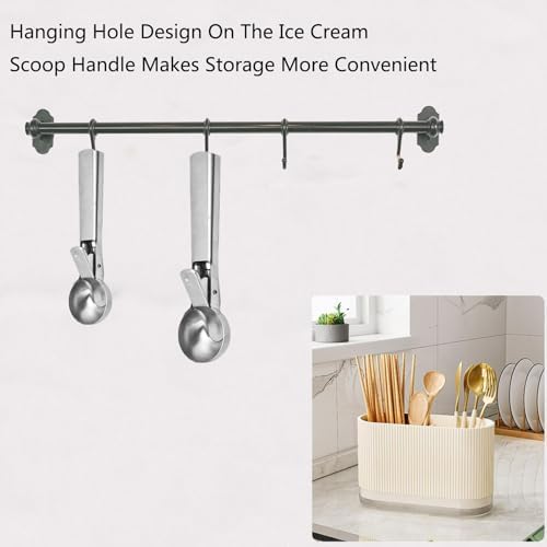 2 Pcs Ice Cream Scoop,Portable Stainless Steel Ice Cream Scoop, Icecream Scooper Spoon with Trigger Release for DIY Ice Cream,Fruit Scoop (Sliver, Medium & Large)