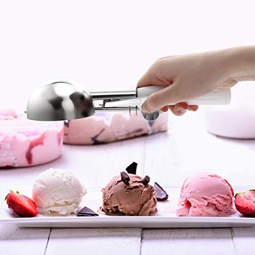 TOPKITCHEN Commercial-Grade Ice Cream Scoop 5.33 oz, 18/8 Stainless Steel Cookie Scoop with Plastic Handle, Portion Control Disher Scoop for Bakeries,Restaurants & Dessert Shops, #6, White