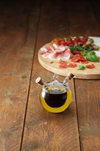 KitchenCraft World of Flavours 2-in-1 Round Olive Oil Dispenser and Vinegar Bottle - Clear Glass, 8.5 x 12 x 10.5 cm