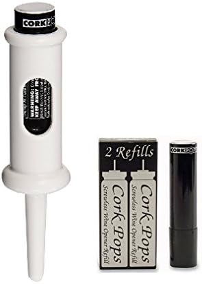 Cork Pops Original Wine Bottle Opener, 6.5 Inch – Made in USA, Effortless Push-Button Cork Removal, Includes Cartridge (Opens Up to 60 Bottles) (White, 3 Cartridges)