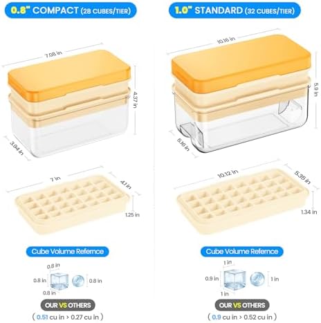 PHINOX Ice Cube Tray with Lid and Bin, Easy Release 56 Cubes for Freezer