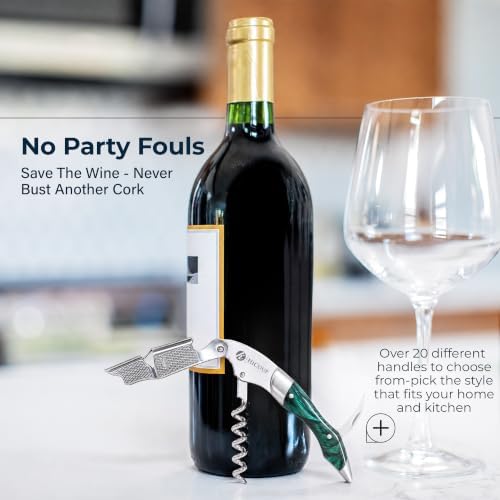 Hicoup Wine Opener - Professional Corkscrews for Wine Bottles w/Foil Cutter and Cap Remover - Manual Wine Key for Servers, Waiters, Bartenders and Home Use - Jade Resin & Steel