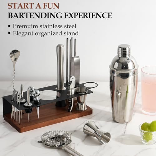 23-Piece Cocktail Shaker Set with Stand, 304 SS, Bartender Kit Gift