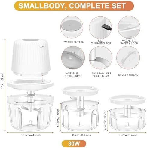 100+250+400ML Electric Garlic Chopper, 6 Blades Garlic Mincer
