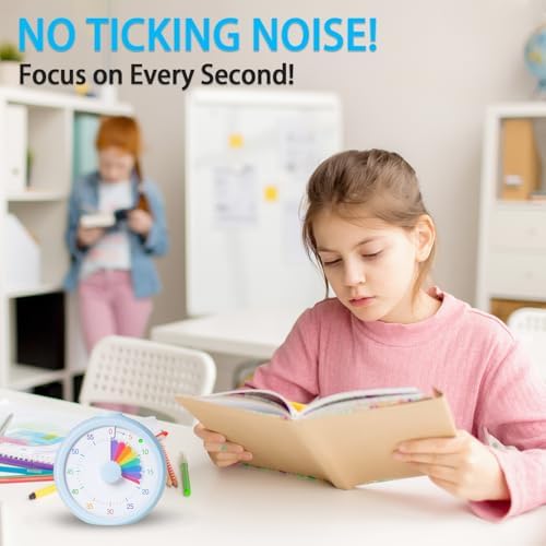 Visual Timer for Kids 60 Minute Countdown Timer Rainbow Disk Desk Timer Clock for Classroom Study Office Kitchen with Silent Operation (Blue)