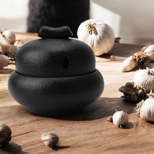 Garlic Keeper for Counter Small – 3.7Inch Countertop Storage Jar Ceramic with Lid | Mini Garlic Saver Container with Matte Glaze | Keep Your Cloves Fresh | Give it to a Friend Who Owns a Restaurant
