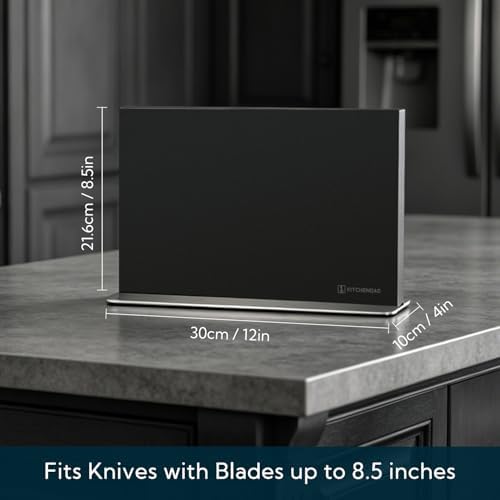 KITCHENDAO Stainless Steel Magnetic Knife Block, 12in Double-sided Magnetic Knife Holder Without Knives, Strong Magnet Knife Stand for Kitchen Countertop, Weighted Non-slip Base