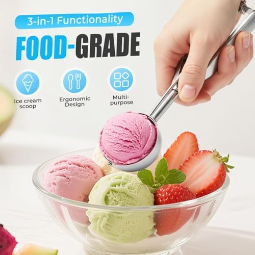 Ice Cream Scoop & Cookie Scoop Set – Multi-Purpose Stainless Steel Baking Scoops for Cookie Dough, Cupcakes & Portioning, 8.27 x 1.57 x 1.57 Inches (Large)