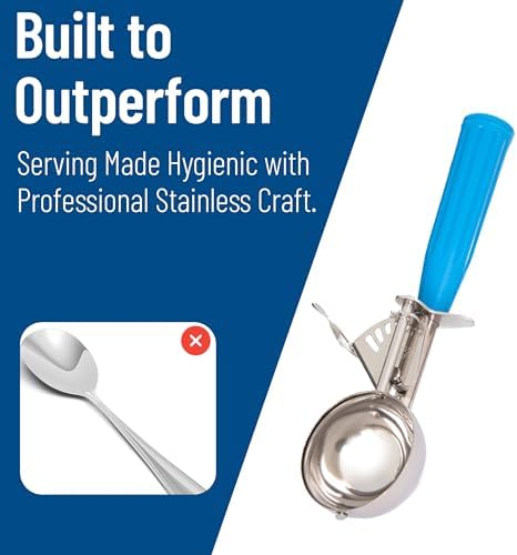 Carlisle FoodService Products Disher Scoop with Blue Handle – 2.75 oz Portion Scoop Stainless Steel Scoopers for Food, Use for Restaurants and Catering, One-Piece Design