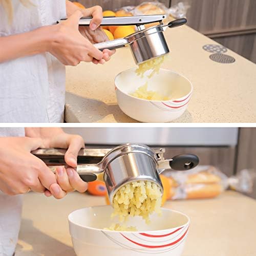 Potato Ricer Set with 3 Ricing Discs Premium Stainless Steel Fruit and Vegetable Masher for All Types of Potatoes Lump Free Potatoes, Easy to Use and Clean