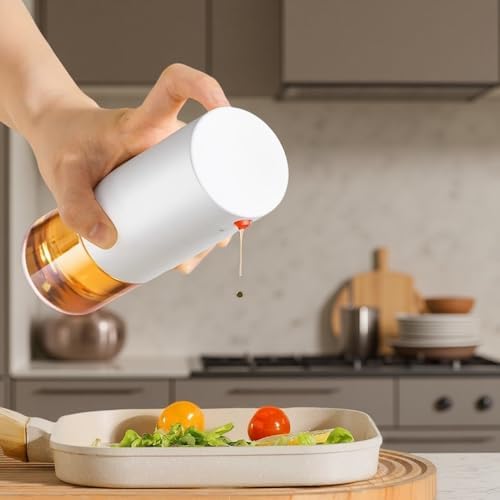 Glass Oil Dispenser Bottle Set - 2 Pack 280ml/9.5oz - Reusable Kitchen Oil Dispenser for Olive Oil, Vinegar & Salad Dressing, with Flow Control (2 Gray)