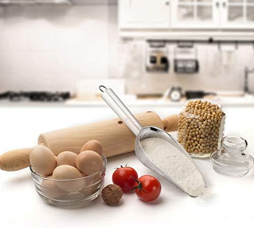 Ice Scoop, E-far Stainless Steel Kitchen Utility Scoop Set, Ideal for Ice Cube/Coffee Bean/Food/Candy/Flour/Popcorn, Set of 3 (5-8-12 Ounce)