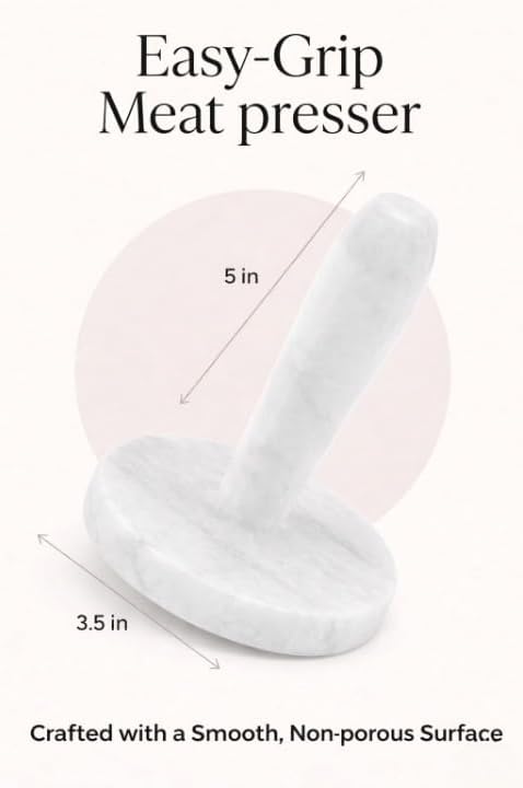 Marble Meat Pounder Tenderizer 5" Inches White Handmade Round Chicken Flattener Tool - Works Great As A Smash Burger Press - Meat Flattener for Steak, Chicken, Pork
