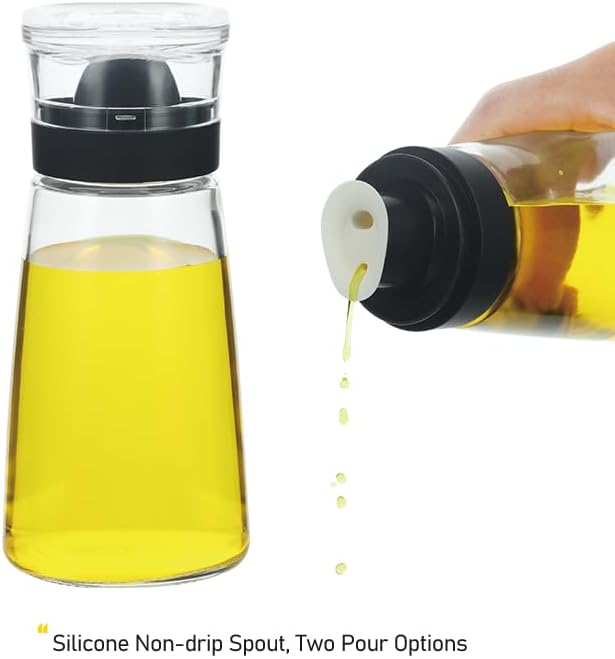 2 Pcs Glass Olive Oil and Vinegar Dispenser Bottles Set for Kitchen Cooking with Silicone Dual Pouring Spout, Soy Sauce Dispenser with Dust-proof Lid (White, 5.4 oz)