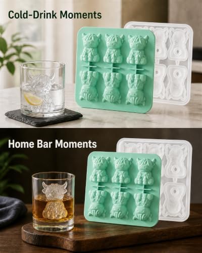 Highland Cow Ice Cube Mold, 3D Two-Part 6-Cavity Mold, 6.3-Inch