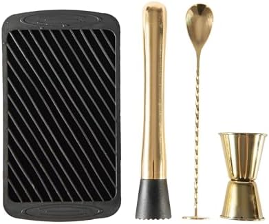 JNWINOG 3-Pcs Gold Muddler & Mixing Tools Set, 10" Muddler, 12" Cocktail Spoon & 1 oz/2 oz Double Jigger, Bar Tool Set for Beverages