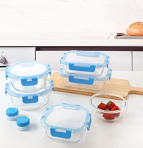 M MCIRCO 24 Piece Glass Food Storage Containers with Lids, Blue | Glass Meal Prep Containers,Airtight Lunch Containers with Lids, Microwave, Oven, Freezer and Dishwasher Friendly, BPA Free