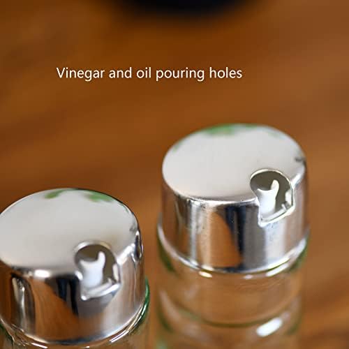 Salt and Pepper shakers, Oil and Vinegar Dispenser Set with Stainless Steel Holder (Salt & Pepper + Oil & Vinegar)