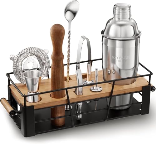 Mixology Bartender Kit with Stand | Home Bar Set with 25 Cocktail Recipes for Drink Mixing | Ideal Bartending Kit for Housewarming Gift | Premium Martini Cocktail Shaker Set with Bar Tools Accessories