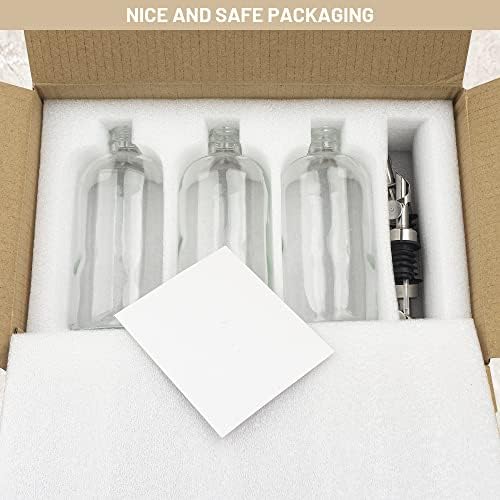 3PCS Oil Dispensers with Labels 16.23oz Kitchen Cooking Glass Bottles Containers with 304 Stainless Steel Automatic Pump Heads Anti-Corrosion & Rustproof