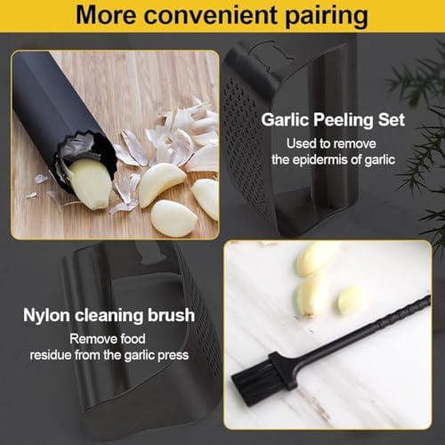 Garlic Press Set,Garlic Press Rocker Heavy Duty Stainless Steel Garlic Mincer, Garlic Chopper with Peeler And Cleaning Brush for Smash Garlic Kitchen Tools(1Set)