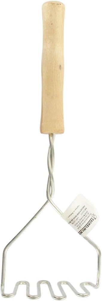 Fackelmann 521417 Manual Masher, Vegetable Press, Professional Potato Masher, Vegetable Crusher, Wood, Stainless Steel, 29 x 9.5 x 5.5 cm, Brown