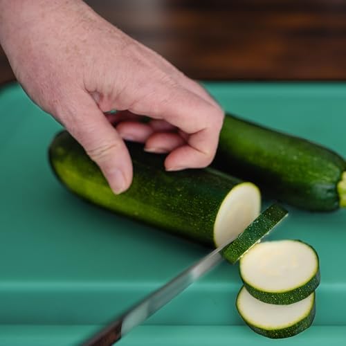 Dexas NSF Certified Polysafe Cutting Board with Handle, 11 x 14.5 Inches, Reversible Kitchen Cutting Board, Teal Green