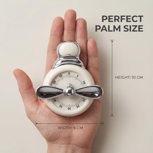 Visual Timer, Cute Magnetic Mechanical Kitchen Timer for Cooking, No Batteries Required, 60-Minute Countdown Clock for Study, Classroom, Baking, Yoga, Pomodoro - Loud Alarm (Cream White (Pilot Style))