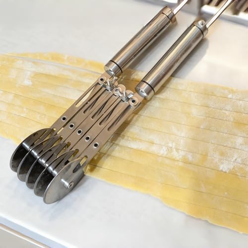 Wheel Pastry Cutter, Adjustable Pasta Cutter with Handle, Stainless Steel Dough Slicer for Noodles, Pizza, Brownies, Pie Crust, Multi-Tool for Baking & Cooking (5 Roller)