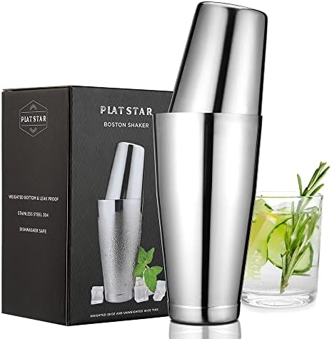Boston Cocktail Shaker Set, Weighted 28oz Unweighted 18oz Shaker Tins, 304 Stainless Steel Leak-Proof Drink Mixer Cup, Metal Bartender Tools for Home Bar & Commercial, Silver