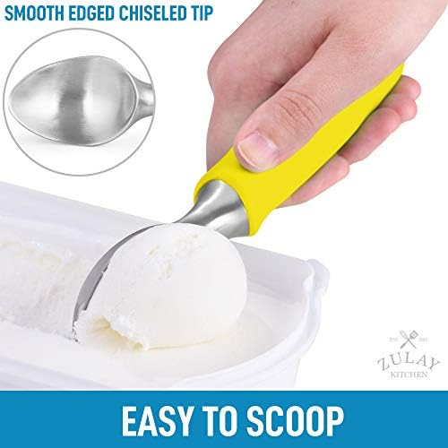 Zulay Heavy Duty Ice Cream Scoop - Stainless Steel Ice Cream Scooper With Non-Slip Rubber Grip - Durable Ice Cream Spade - Anti-Thaw Icecream Scoup For Frozen Ice Cream & Gelato (Yellow)