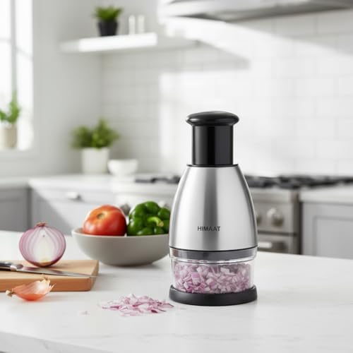 Manual Vegetable Dicer - Efficient Stainless Steel Hand Chopper for Onions, Garlic, Tomatoes, Nuts, Herbs, Salad. Perfect Kitchen Gadget for Fast, Easy Food Prep. Dishwasher Safe.