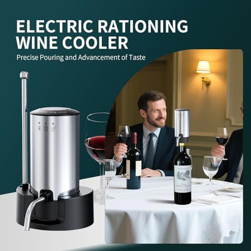 Upgraded Wine aerator Electric Wine Decanter, Rechargeable Automatic Wine Dispenser withStorage Base,Two Modes:long press to continuously Dispense wine/single press to Dispense75ml of Wine(Silver-set)